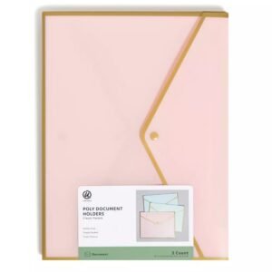 3ct Poly Document Holders with Snap Cover Pastels: Office Supplies File Organizer & Document Sorter
